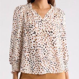 Tahari Long Sleeve Blouse Animal Print Cream